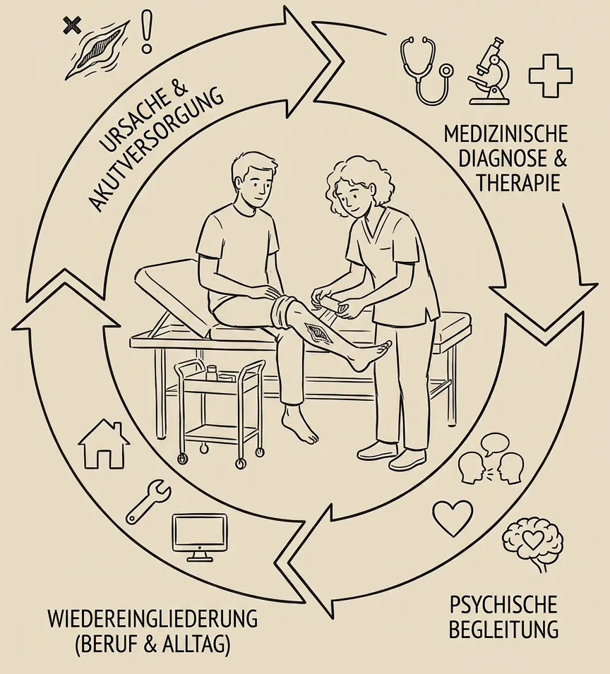 Infografik, Cycle of Wundexperte, Zeigt Patient in der Mitte mit Wundexperte